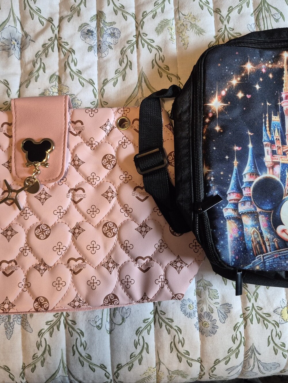 Pink Quilted Tote Bag with Charm